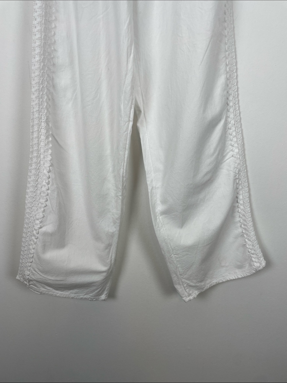 Seaspice Peruvian Cotton Crochet Side Trim 2 Pocket Wide-Leg Cover Up Pants - Picture 3 of 8